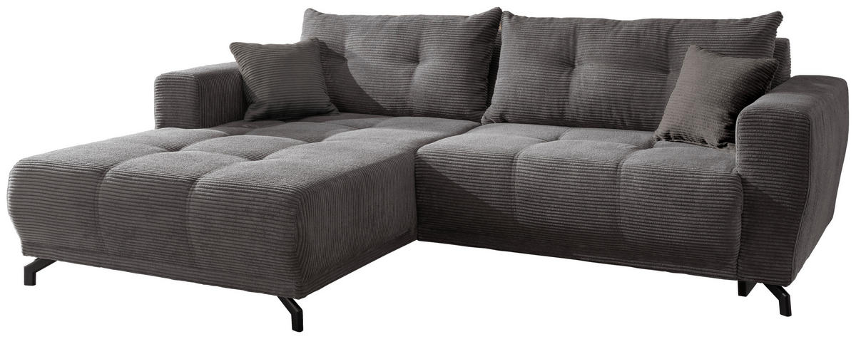 ECKSOFA Grau Cord  - Schwarz/Grau, MODERN, Holz/Textil (177/246cm) - MID.YOU