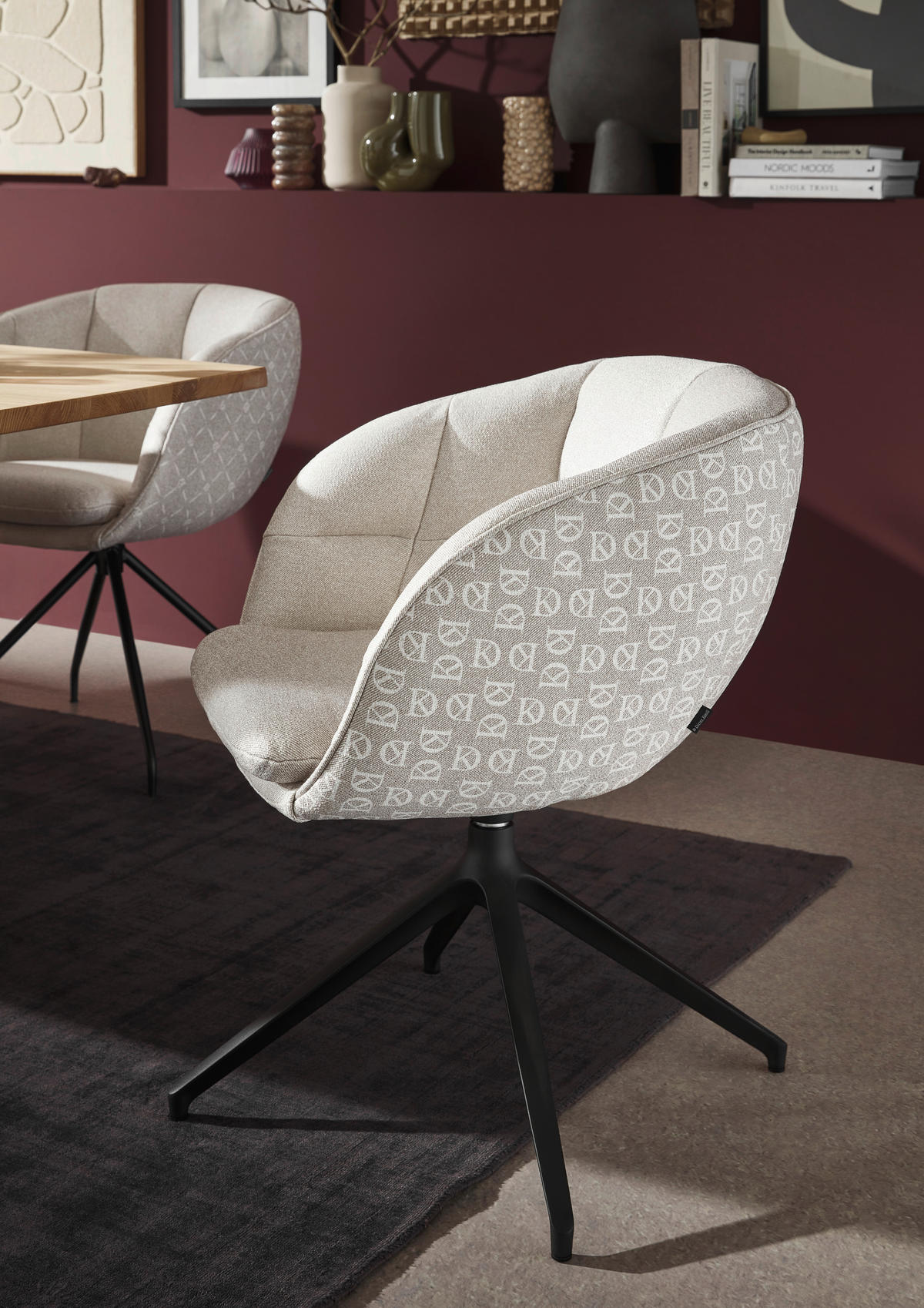 ARMLEHNSTUHL  Beinauswahl, Sitzfläche 360° drehbar, Stoff-/Lederauswahl Jacquard  Sandfarben  - Sandfarben/Schwarz, Design, Textil/Metall (62/81/63cm) - Dieter Knoll