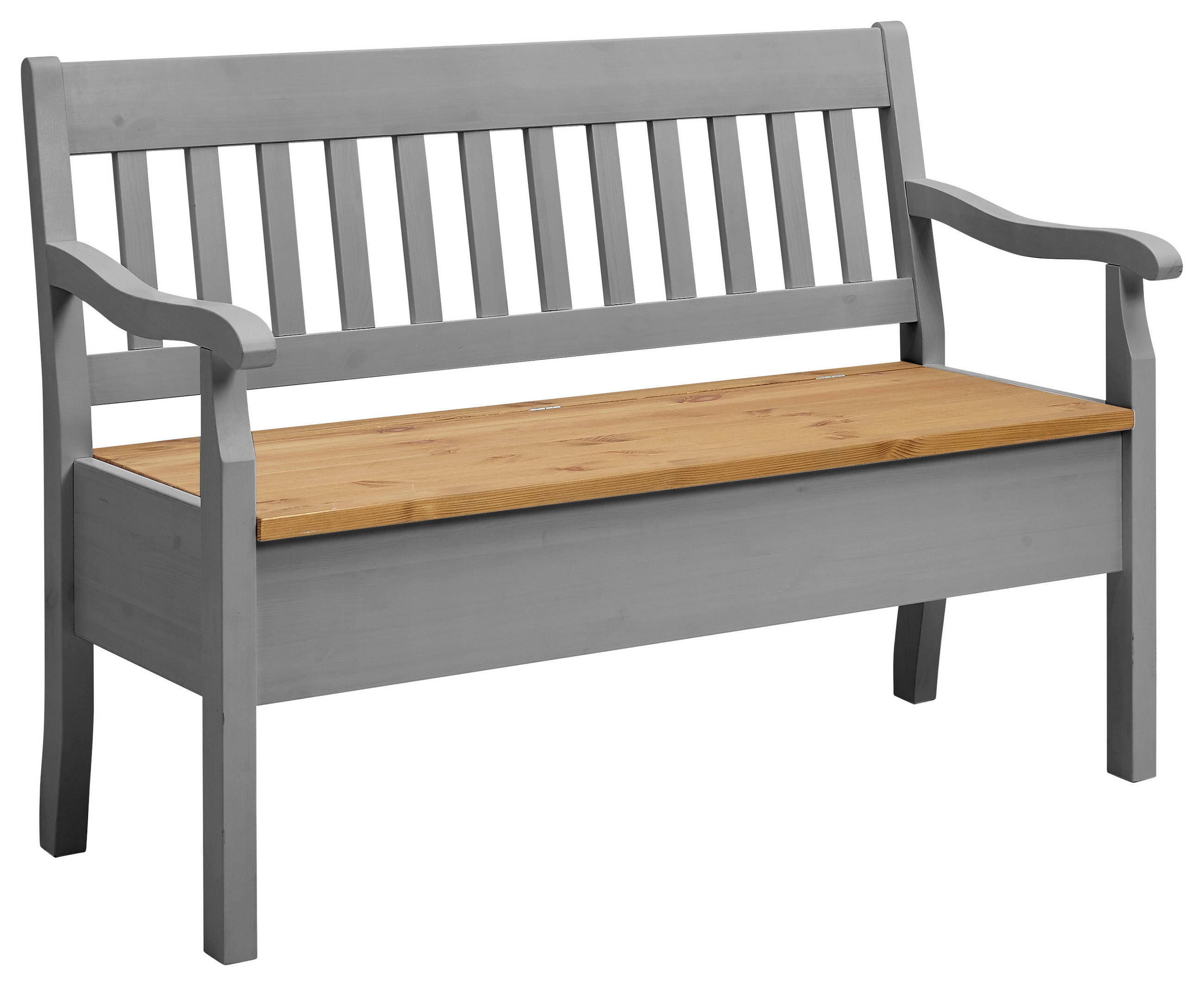 SITZBANK 130/93/58 cm Grau, Laugenfarbig Kiefer massiv  - Laugenfarbig/Grau, ROMANTIK / LANDHAUS, Holz (130/93/58cm) - Boxxx