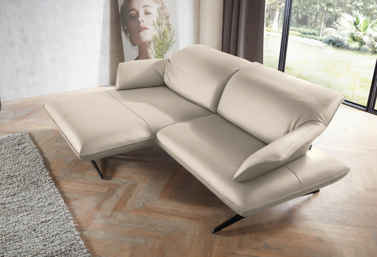 ECKSOFA in Echtleder Cappuccino  - Beige/Schwarz, Design, Leder/Metall (169/252cm) - Koinor