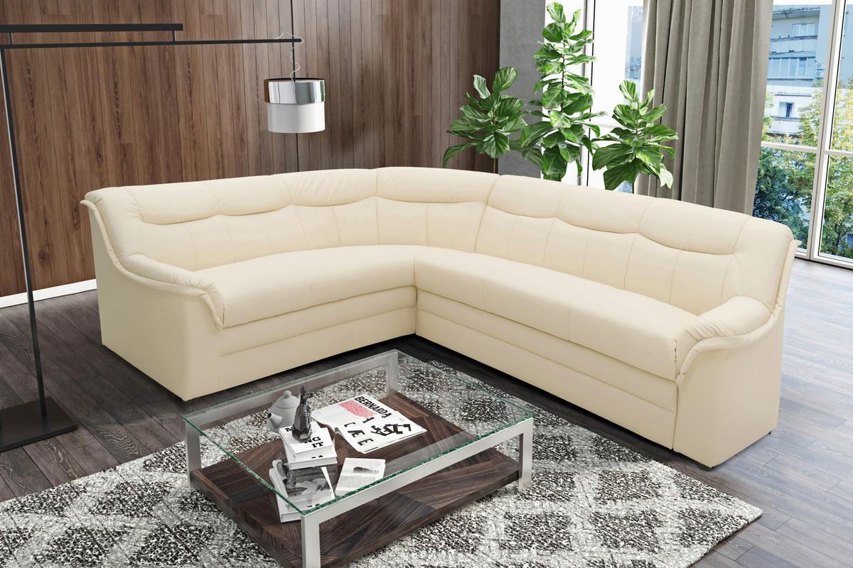 ECKSCHLAFSOFA  BERLIN FK Beige Lederlook  - Beige/Schwarz, KONVENTIONELL, Kunststoff/Textil (205/250cm) - MID.YOU