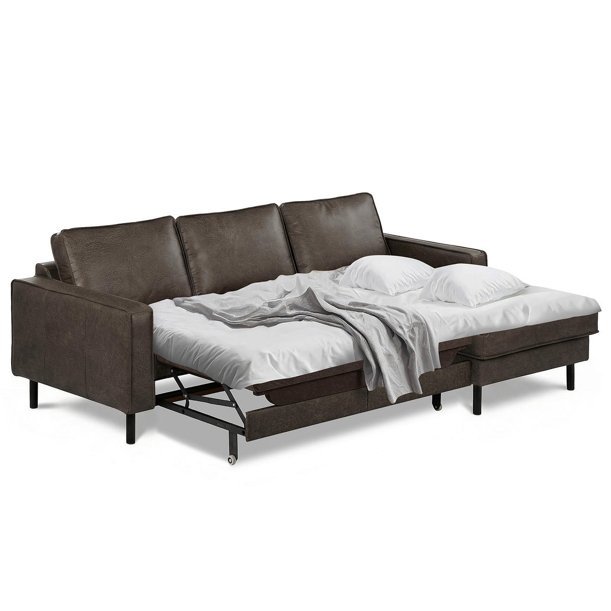 ECKSOFA Echtleder Fango  - Fango/Schwarz, Design, Leder/Metall (166/238cm) - Livetastic