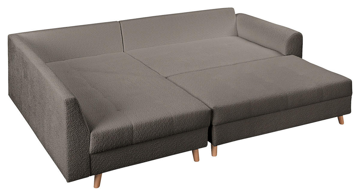 ECKSOFA inkl. Hocker Ariella in Bouclé Dunkelgrau  161/231 cm  - Dunkelgrau/Naturfarben, Design, Holz/Textil (161/231cm) - Livetastic