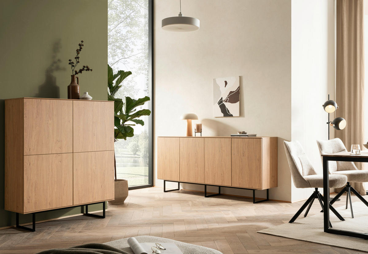 SIDEBOARD  in 200/90/40 cm  - Eichefarben/Schwarz, Design, Holzwerkstoff/Metall (200/90/40cm) - Modante