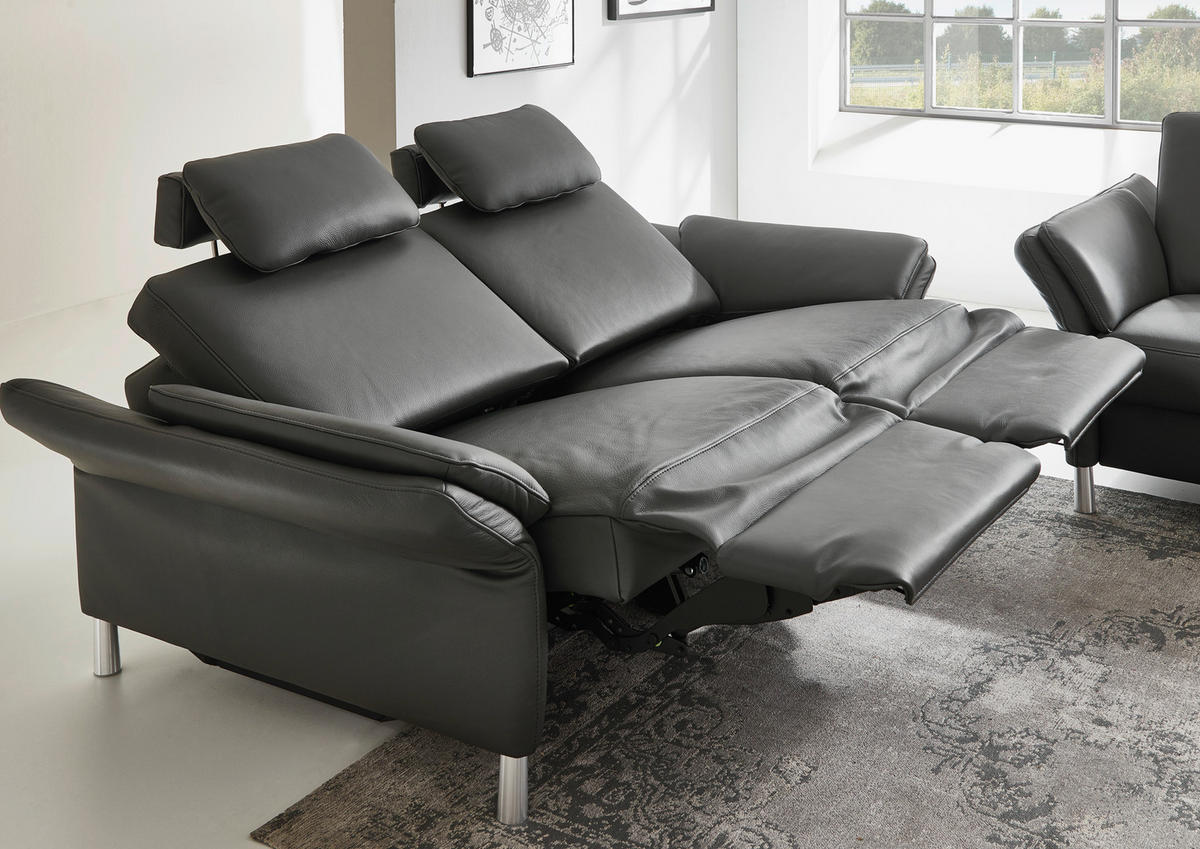 TROJMIESTNA POHOVKA, antracitová, pravá koža - antracitová/hliníková, Design, kov/koža (190/82/99cm) - Dieter Knoll