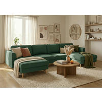 WOHNLANDSCHAFT  in Struktur Dunkelgrün  - Dunkelgrün/Buchefarben, MODERN, Holz/Textil (161/306/161cm) - Trendmanufaktur