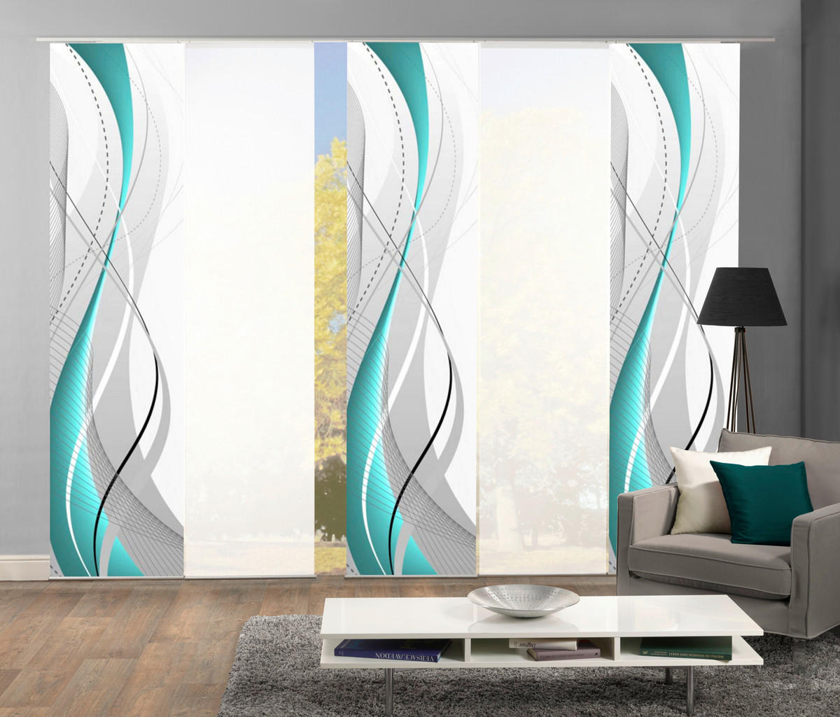 PANELOVÝ ZÁVĚS,  - petrolej, Design, textil (5x60/245cm)