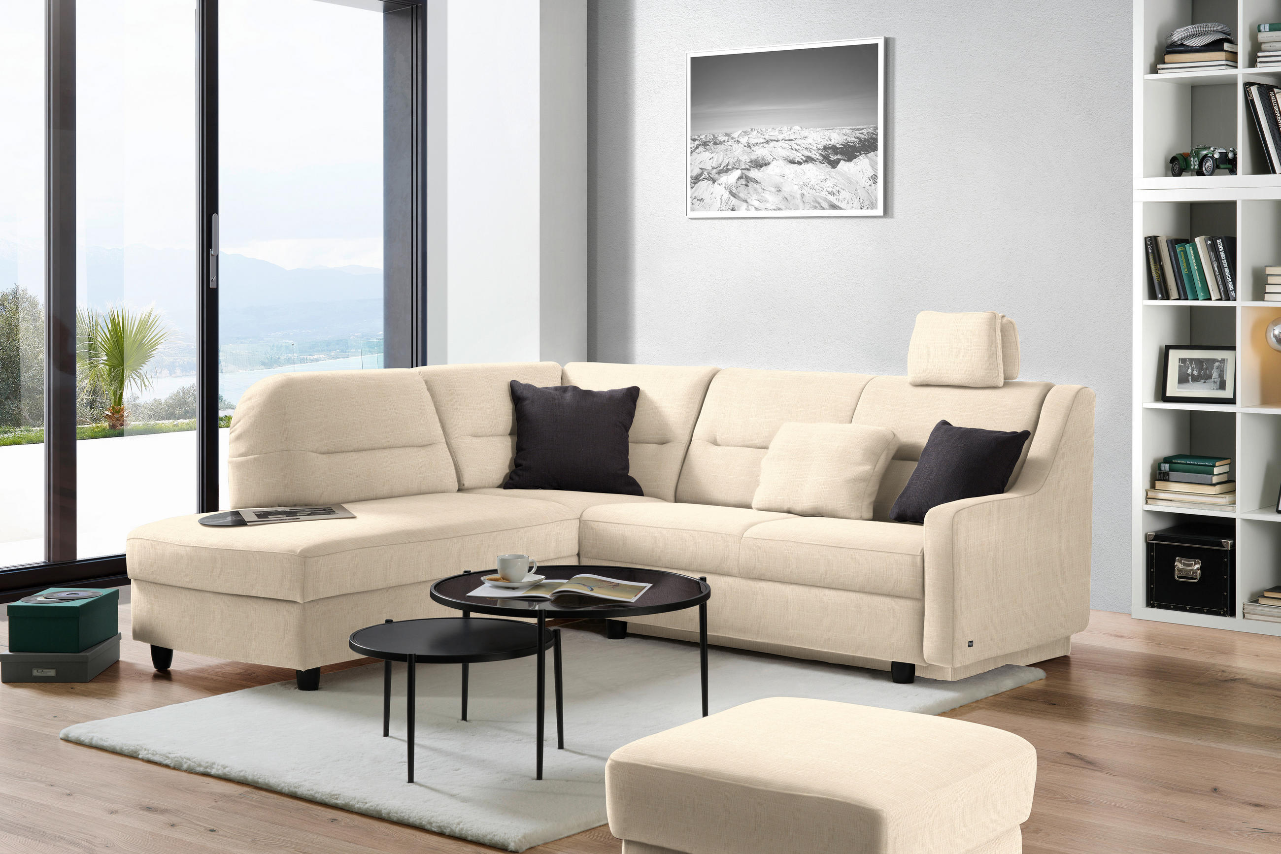 ECKSOFA in Chenille Creme  208/226 cm  - Creme/Schwarz, KONVENTIONELL, Textil (208/226cm) - Sedda