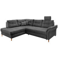 ECKSOFA Anthrazit Chenille Bettkasten, Schlaffunktion, Sitztiefenverstellung, Kopfstütze, Liegefläche im Originalstoff  - Anthrazit/Naturfarben, MODERN, Holz/Textil (206/264cm) - Livetastic
