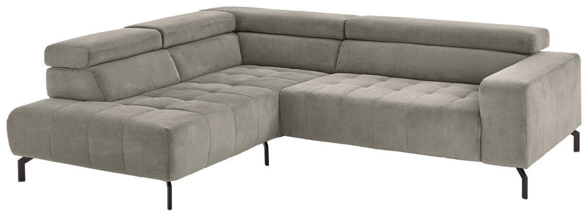 ECKSOFA Grau Cord  - Schwarz/Grau, Design, Textil/Metall (214/261cm) - Beldomo Style