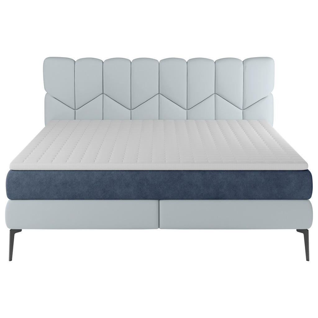 Thumbnail - Esposa Boxspringbett, Hellblau, Dunkelblau, Textil, Kombination Echtleder/Stoff,Echtleder, Rindleder, H2 + H3, 7-Zonen, ...