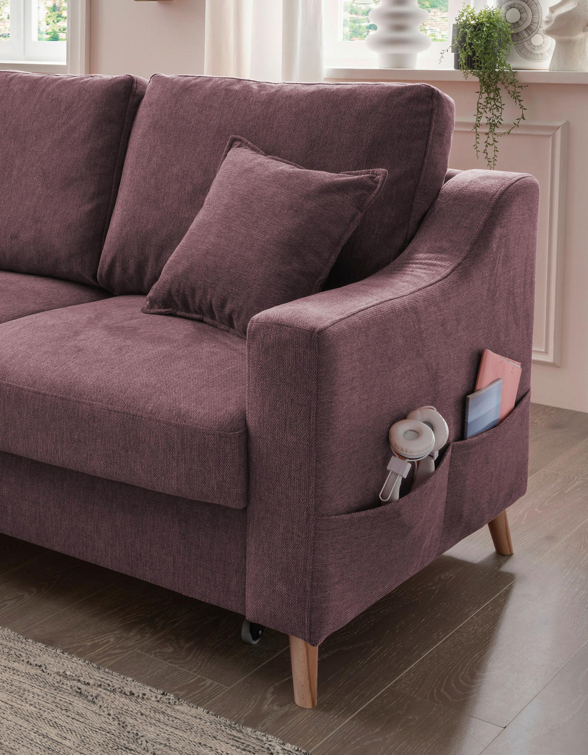 ECKSOFA  in Struktur Bordeaux  150/228 cm  - Bordeaux/Naturfarben, KONVENTIONELL, Holz/Textil (150/228cm) - P & B