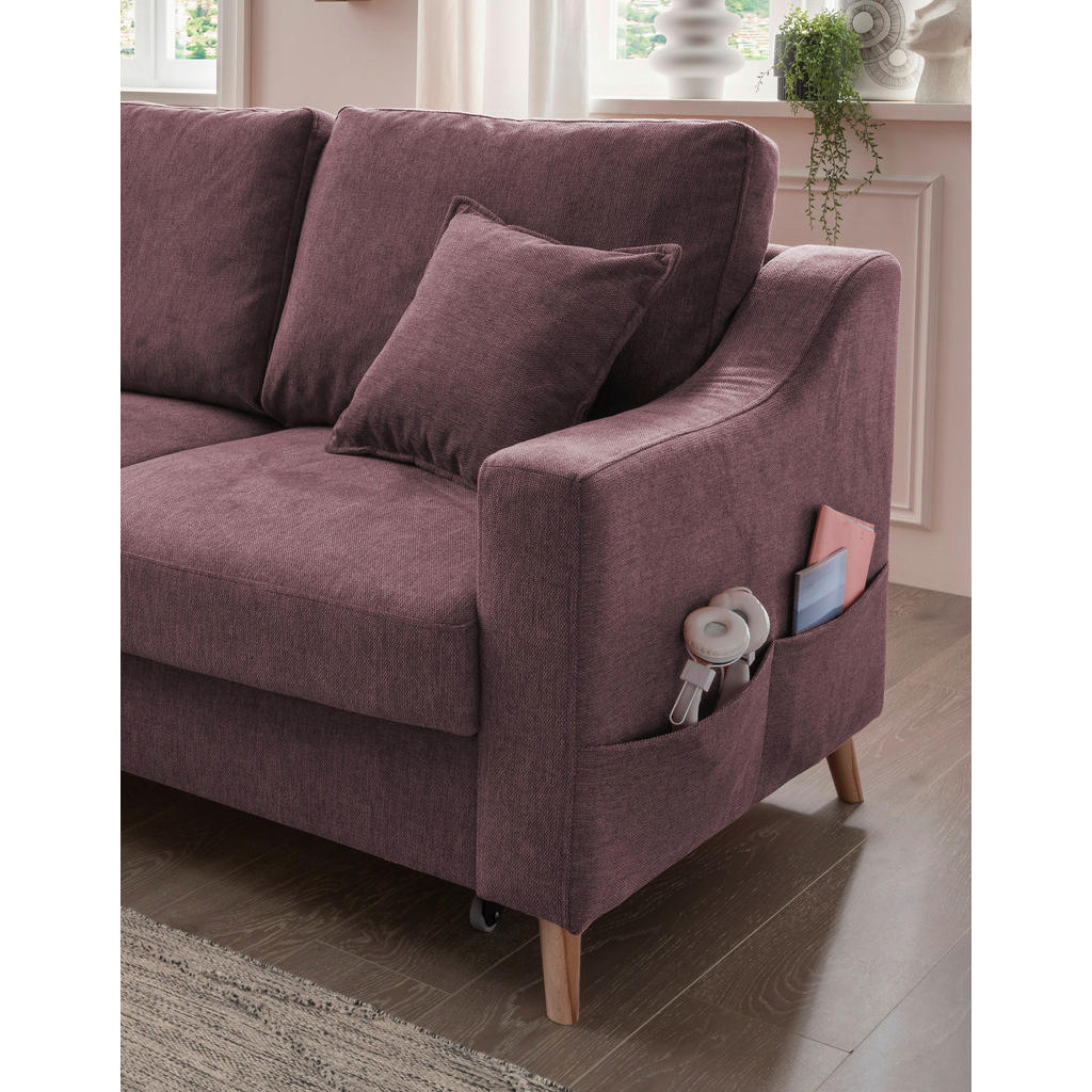 Thumbnail - P & B Ecksofa, Bordeaux, Textil, Buche, massiv, Struktur, 4-Sitzer, Füllung: Schaumstoff, Ottomane links, L-Form, 228x15...