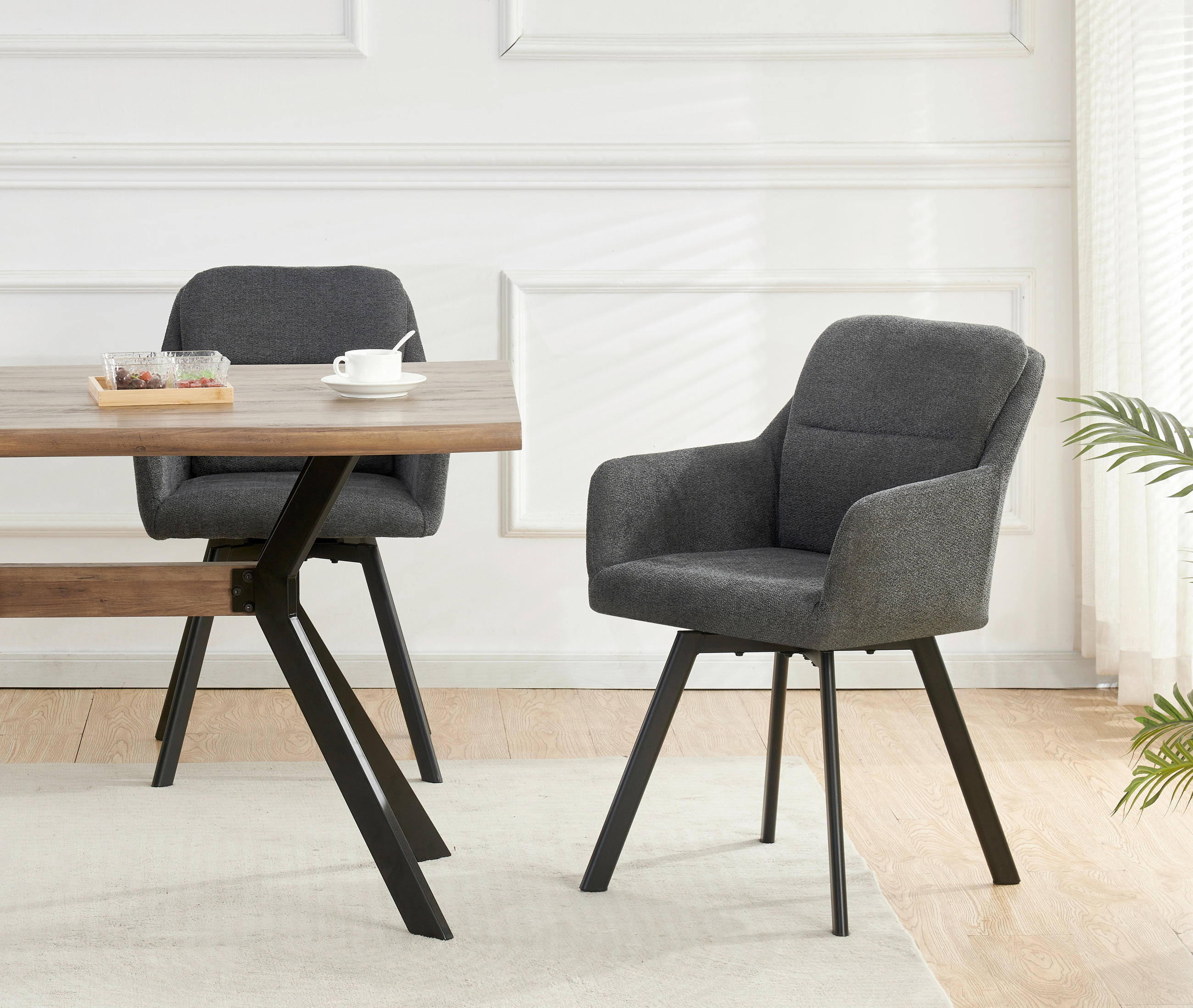 STUHL-SET 2 Stück  in Webstoff  - Anthrazit/Schwarz, MODERN, Textil/Metall (53/87/62cm) - MID.YOU