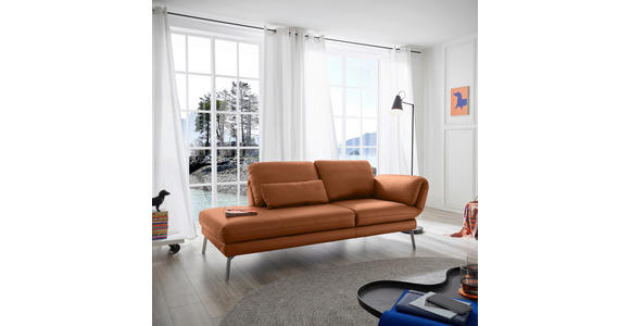 RÉCAMIERE in Echtleder Cognac - Chromfarben/Cognac, Design, Leder/Metall (209/85-109/95-16cm) - Dieter Knoll
