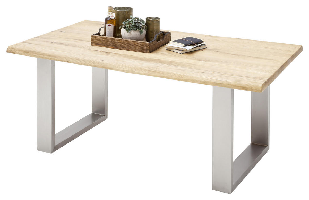 JÍDELNÍ STŮL, trámový dub, barvy dubu, 160/90/77 cm - barvy dubu/barvy nerez oceli, Design, kov/dřevo (160/90/77cm) - Livetastic