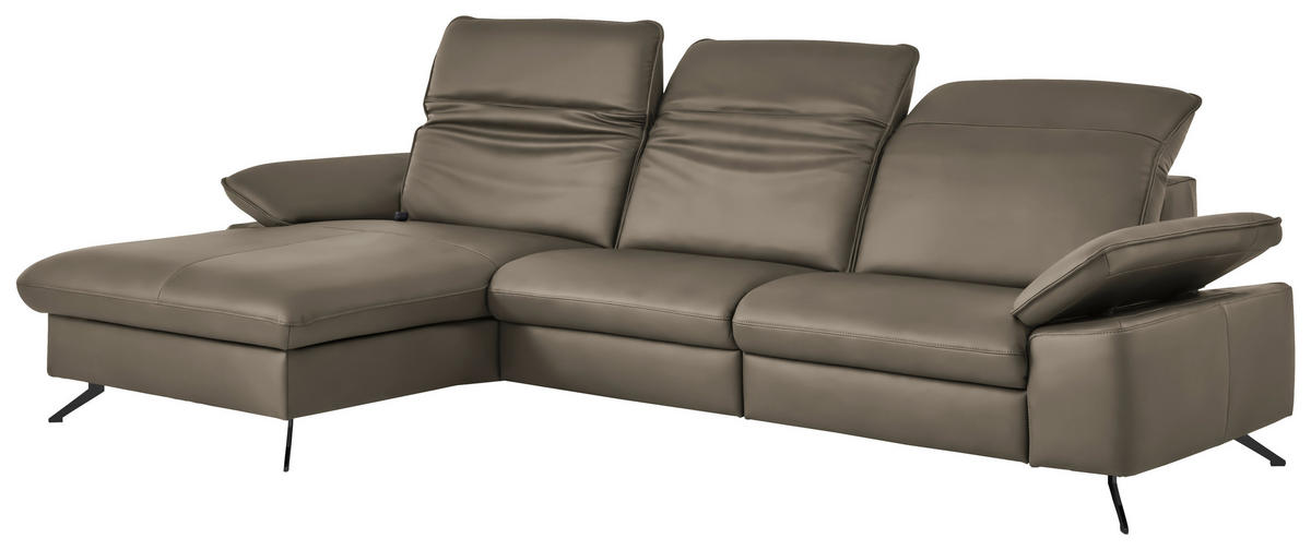 ECKSOFA  Echtleder Greige  - Greige/Schwarz, Design, Leder/Metall (169/307cm) - Beldomo Premium