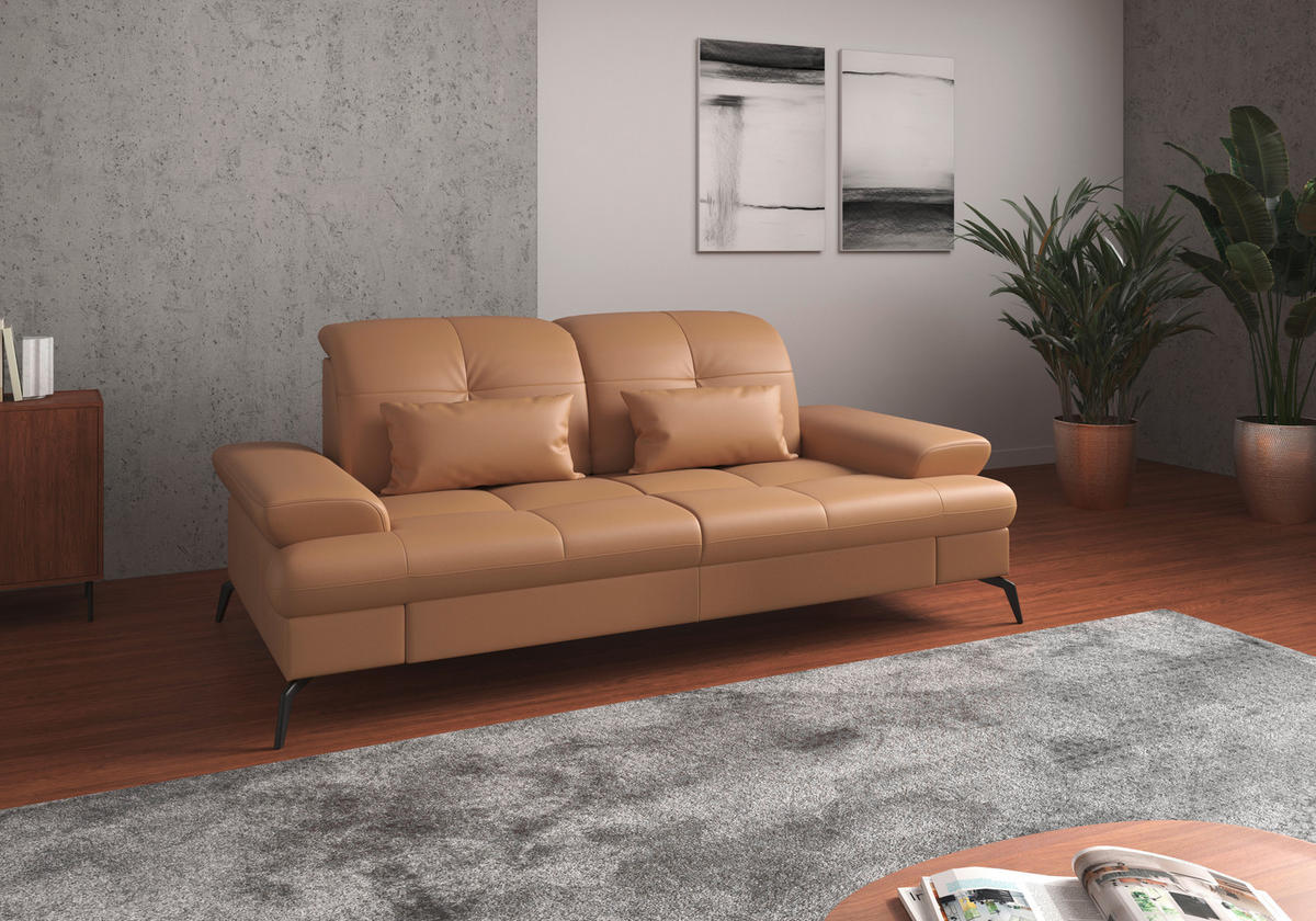 3-SITZER-SOFA in Echtleder Cappuccino  - Schwarz/Cappuccino, Konventionell, Leder/Metall (212/90/122cm) - Sit & More
