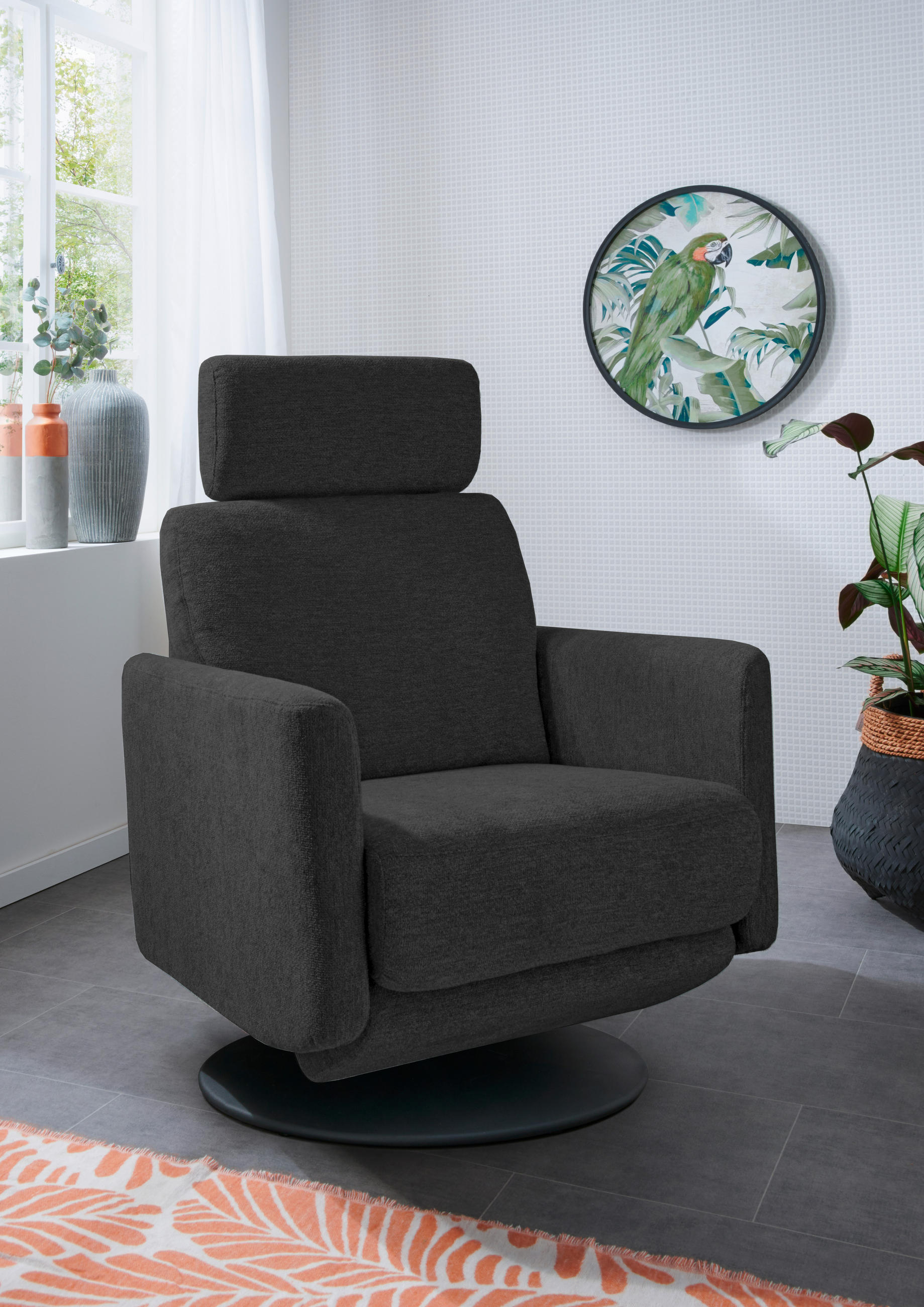 Thumbnail - Livetastic Relaxsessel, Schwarz, Textil, Uni, 77x105x87-154 cm, Made in EU, Stoffauswahl, Relaxfunktion, Sitzfläche 360°...