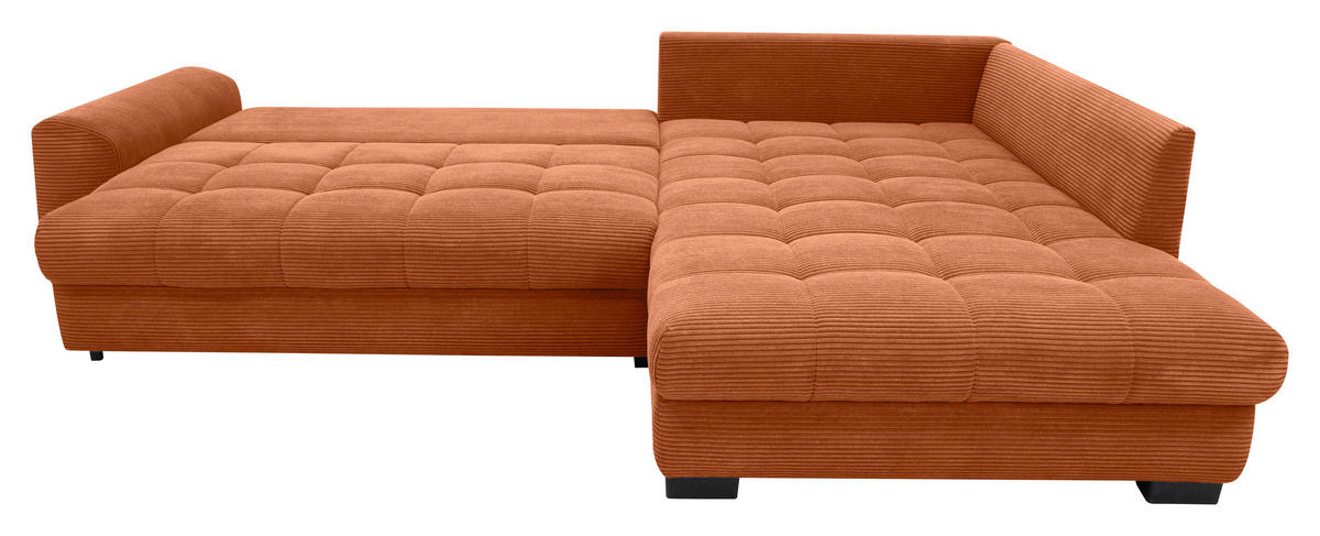 ECKSOFA Dunkelorange Cord Rückenkissen, Armlehnenkissen, Bettkasten, Schlaffunktion, Rücken echt, Liegefläche im Originalstoff  - Dunkelorange/Schwarz, KONVENTIONELL, Kunststoff/Textil (304/212cm) - Carryhome