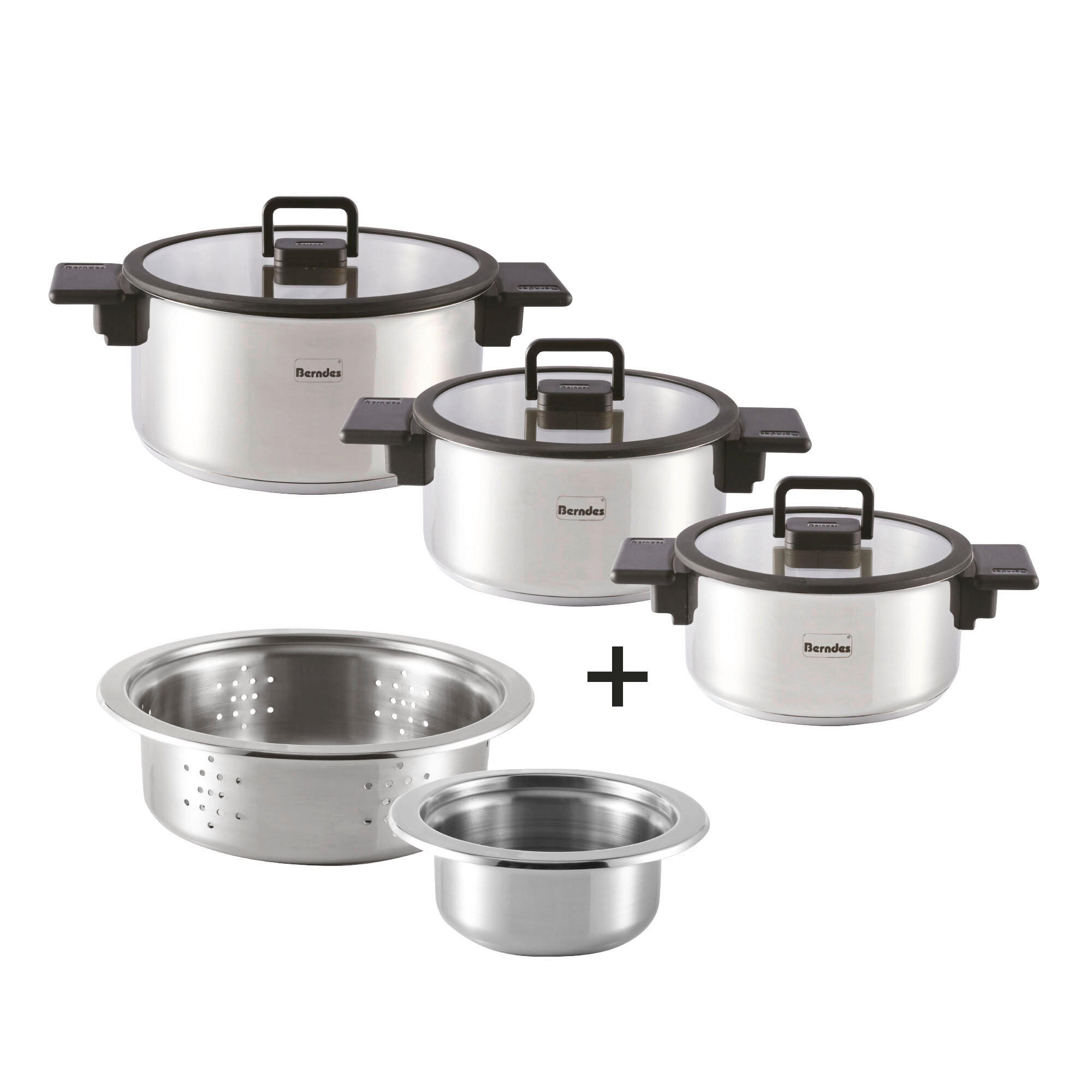 KOCHTOPFSET b.miracle 5-teilig  - Grau Hochglanz, Basics, Metall (30/22,5/36cm) - Berndes