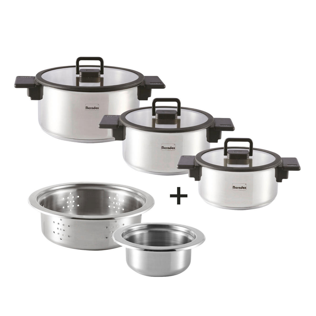 SADA HRNCŮ,  5dílné - vysoce lesklá šedá, Basics, kov (30/22,5/36cm) - Berndes