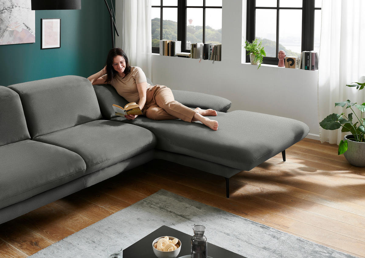 ECKSOFA in Chenille Grau  - Schwarz/Grau, Design, Textil/Metall (319/188cm) - Beldomo System