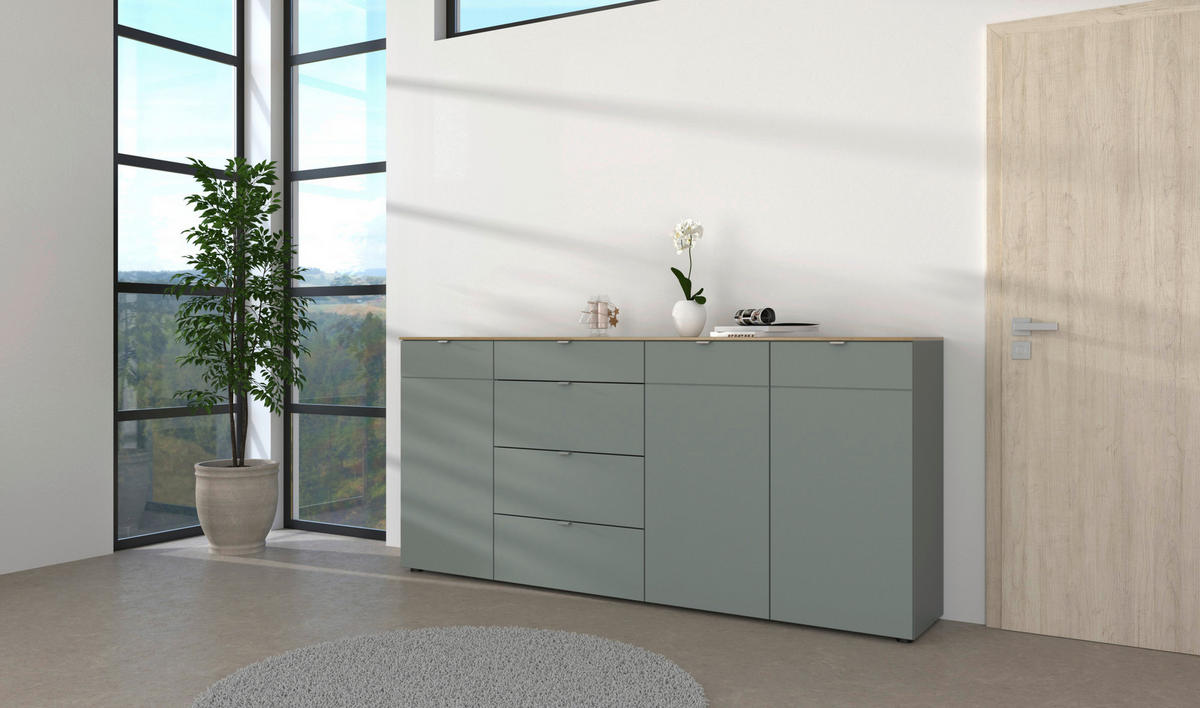 SIDEBOARD  in 220/101/41 cm  - Schilfgrün/Silberfarben, Design, Holzwerkstoff/Metall (220/101/41cm)