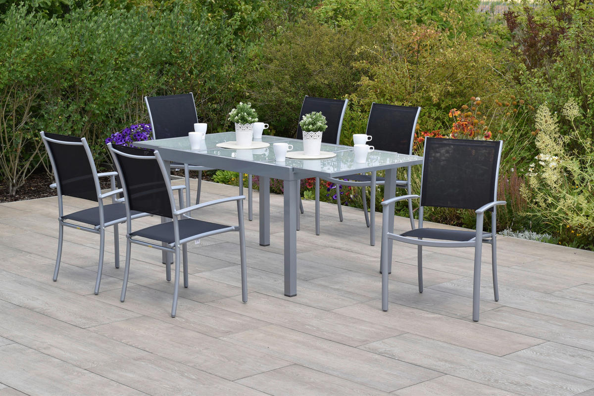 GARTENSET Aluminium  - Silberfarben/Schwarz, MODERN, Textil/Metall - Gardenson