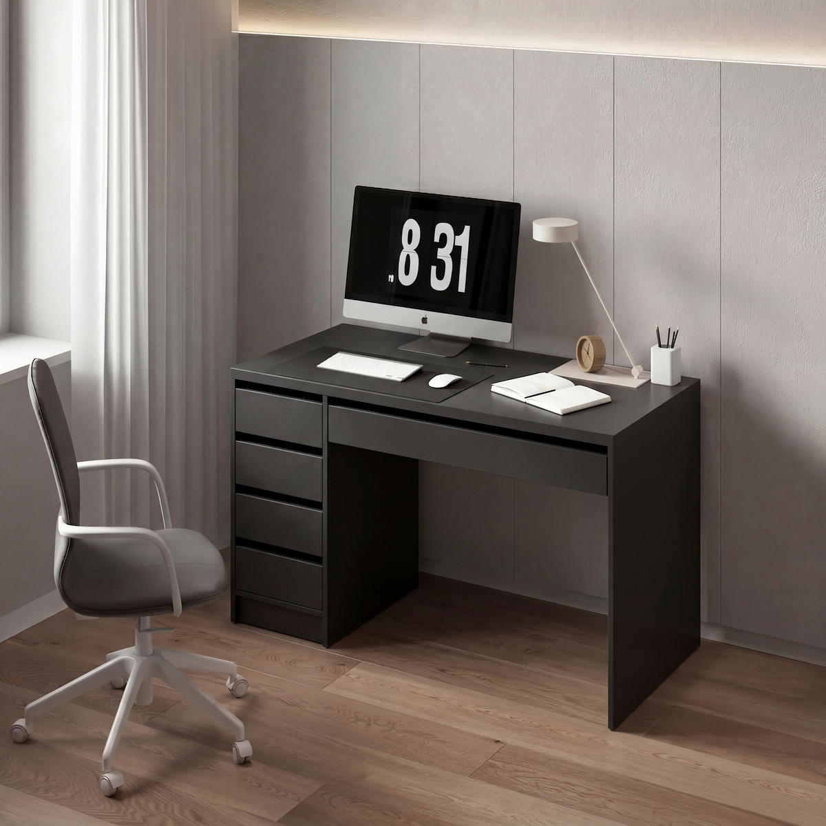 SCHREIBTISCH 120/55/77,6 cm Schwarz  - Schwarz, MODERN, Holzwerkstoff (120/55/77,6cm) - Livetastic