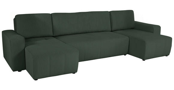 Wohnlandschaft inkl. Funktion Dunkelgrün Cord  - Dunkelgrün/Schwarz, KONVENTIONELL, Textil (146/317/146cm) - Xora