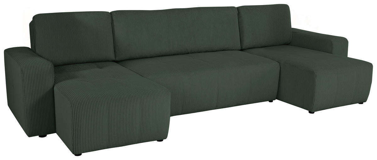 Wohnlandschaft inkl. Funktion Dunkelgrün Cord  - Dunkelgrün/Schwarz, KONVENTIONELL, Textil (146/317/146cm) - Xora