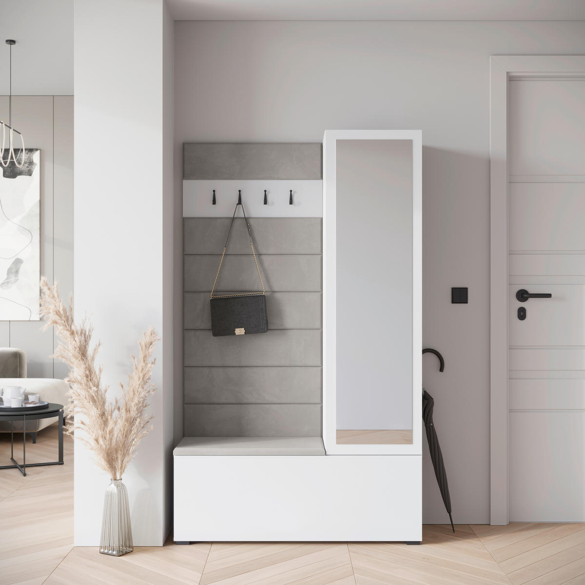 HALLMÖBEL  i 115/192/37,5 cm  - vit/vit högglans, Design, trämaterial (115/192/37,5cm) - Livetastic