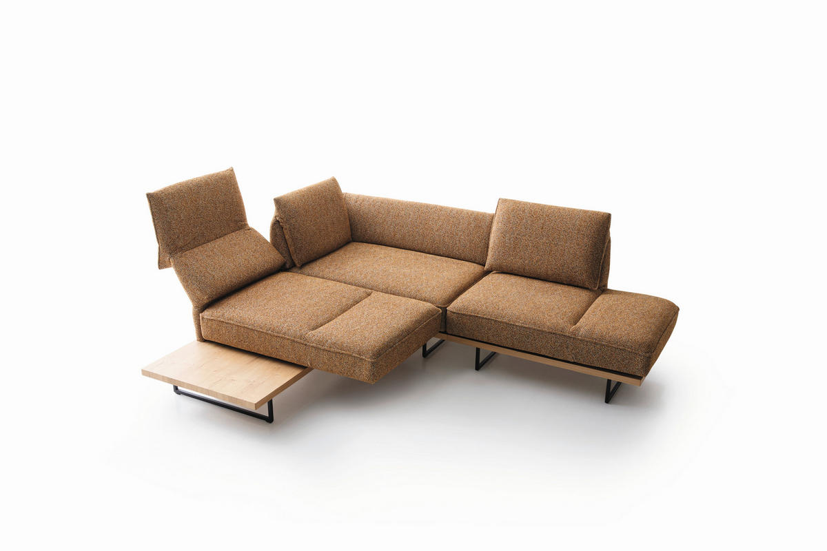 ECKSOFA Dunkelorange Chenille Rücken echt, Armteilverstellung, Relaxfunktion, Drehsitzfunktion  - Dunkelorange/Schwarz, Design, Holz/Textil (209/252cm) - Koinor