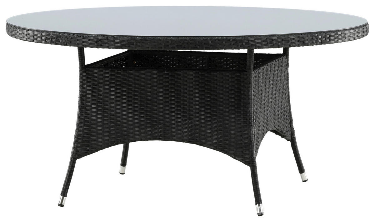 GARTENTISCH 150/150/74 cm Metall, Kunststoff, Glas rund  - Schwarz, KONVENTIONELL, Glas/Kunststoff (150/150/74cm) - Gardenson