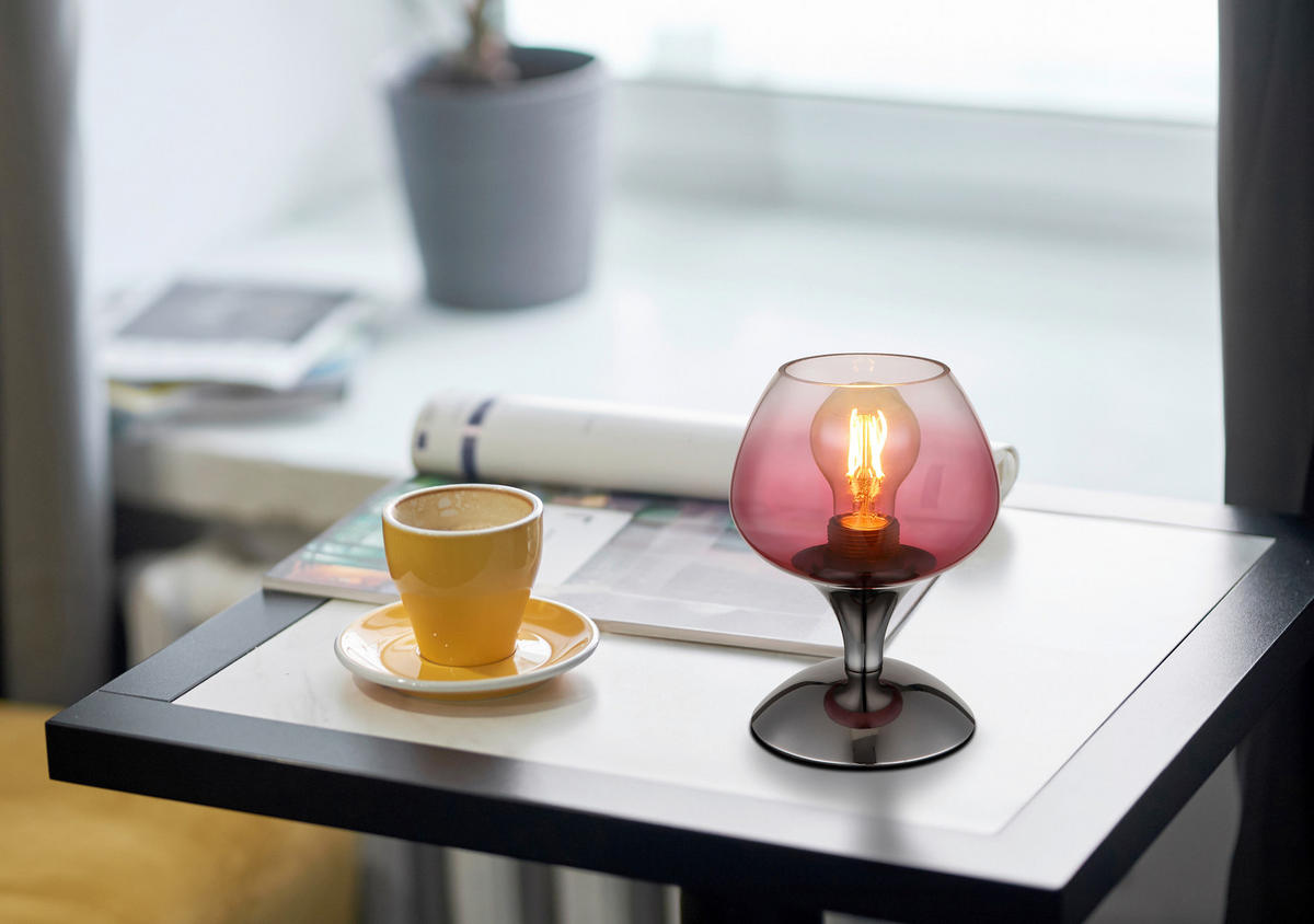 STOLNÍ LAMPA, E27, 15/20,5 cm  - ostružinová/čiré, Trend, kov/sklo (15/20,5cm) - Globo