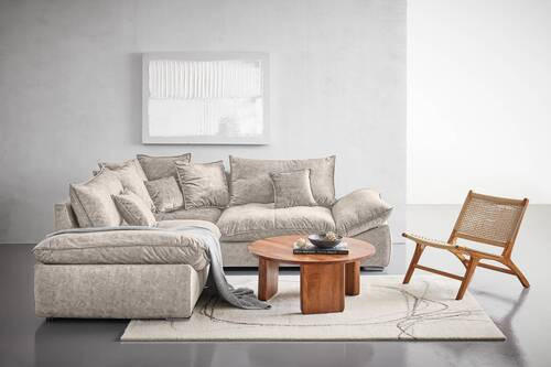 ECKSOFA in Velours Hellbraun  - Chromfarben/Hellbraun, Konventionell, Kunststoff/Textil (247/247cm) - Carryhome