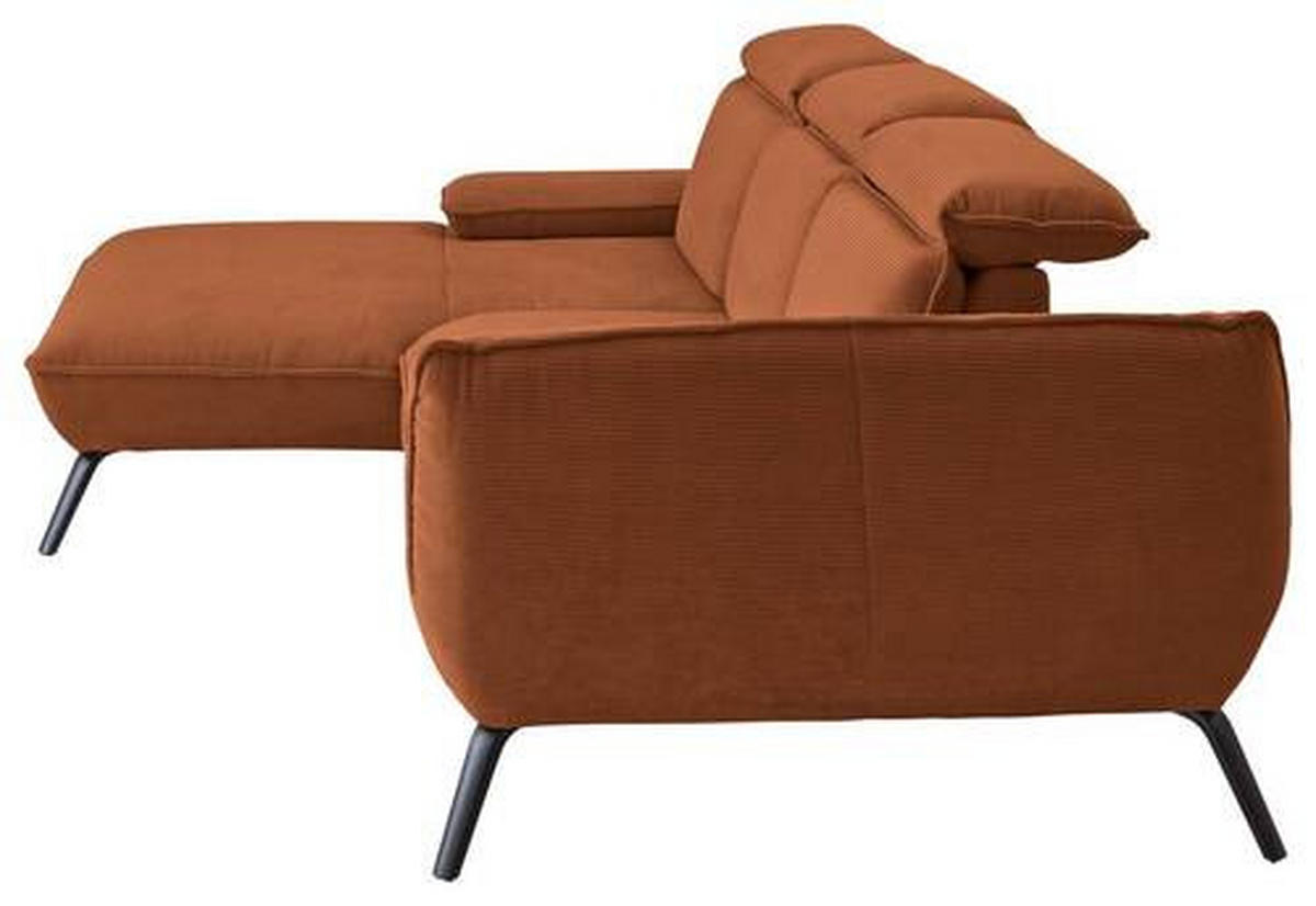 ECKSOFA in Cord Cognac  - Cognac/Schwarz, Design, Textil/Metall (202/301cm) - Moderano