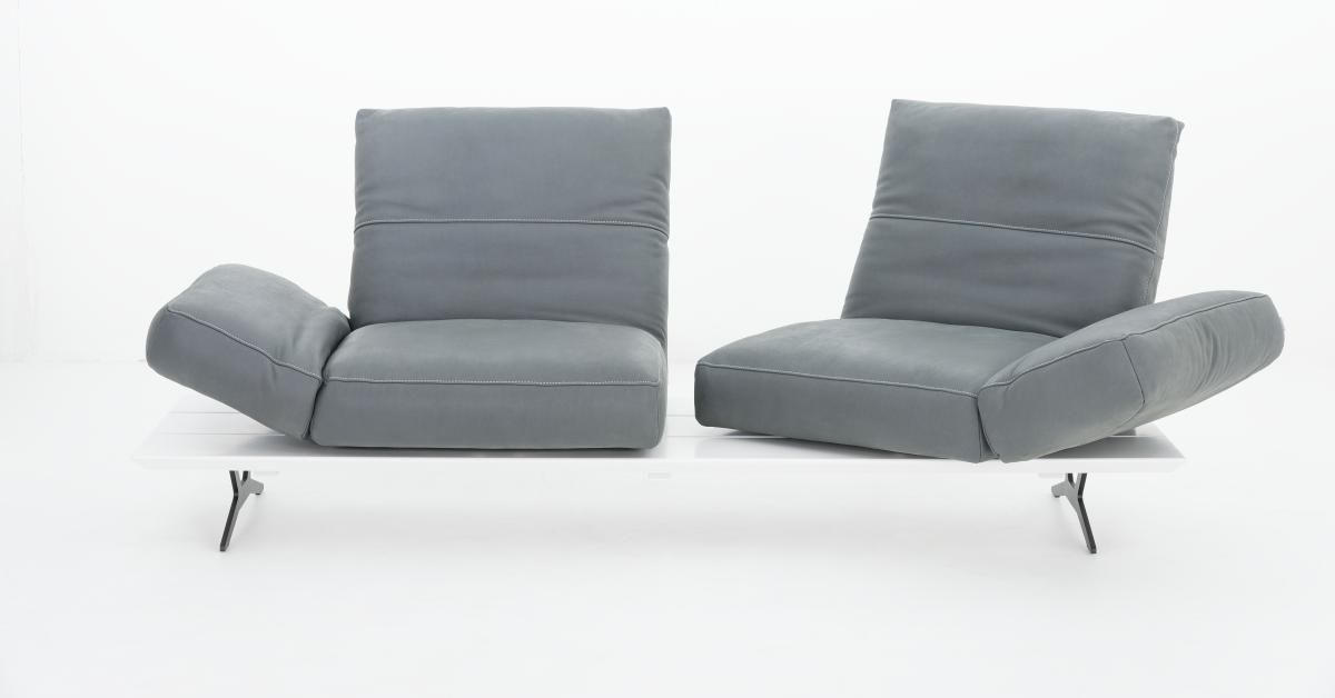 2,5-SITZER Echtleder Grau, Weiß  - Hellgrau/Weiß, Design, Leder/Metall (228/97/85cm) - Ambiente