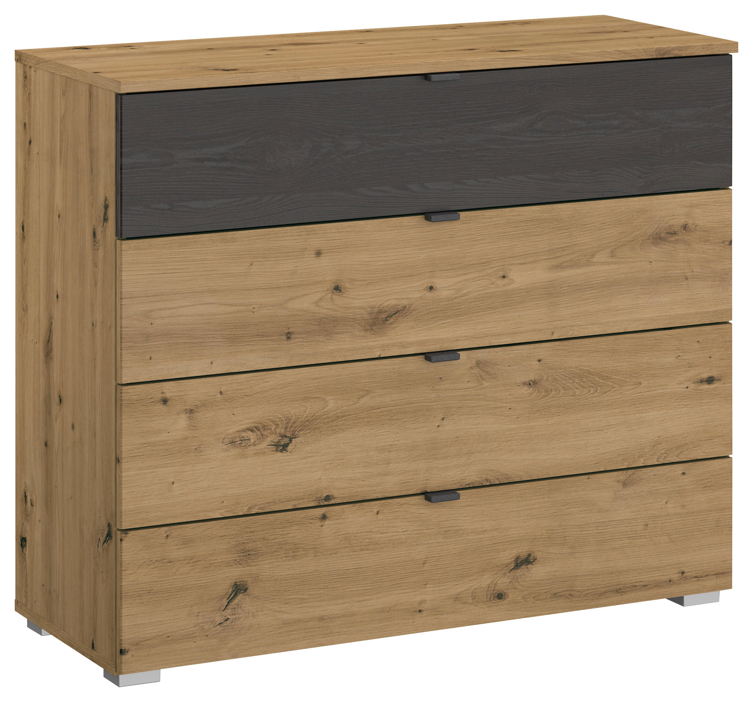 KOMMODE 93/81/42 cm  in Schwarz, Eiche Artisan  - Schwarz/Alufarben, MODERN, Holzwerkstoff/Kunststoff (93/81/42cm) - Rauch Möbel