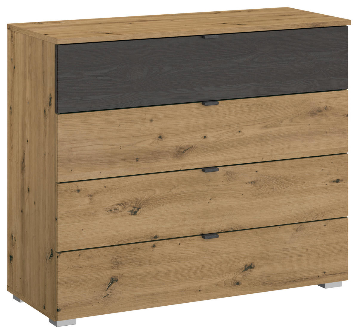 KOMMODE 93/81/42 cm  in Schwarz, Eiche Artisan  - Schwarz/Alufarben, Modern, Holzwerkstoff/Kunststoff (93/81/42cm) - Rauch Möbel
