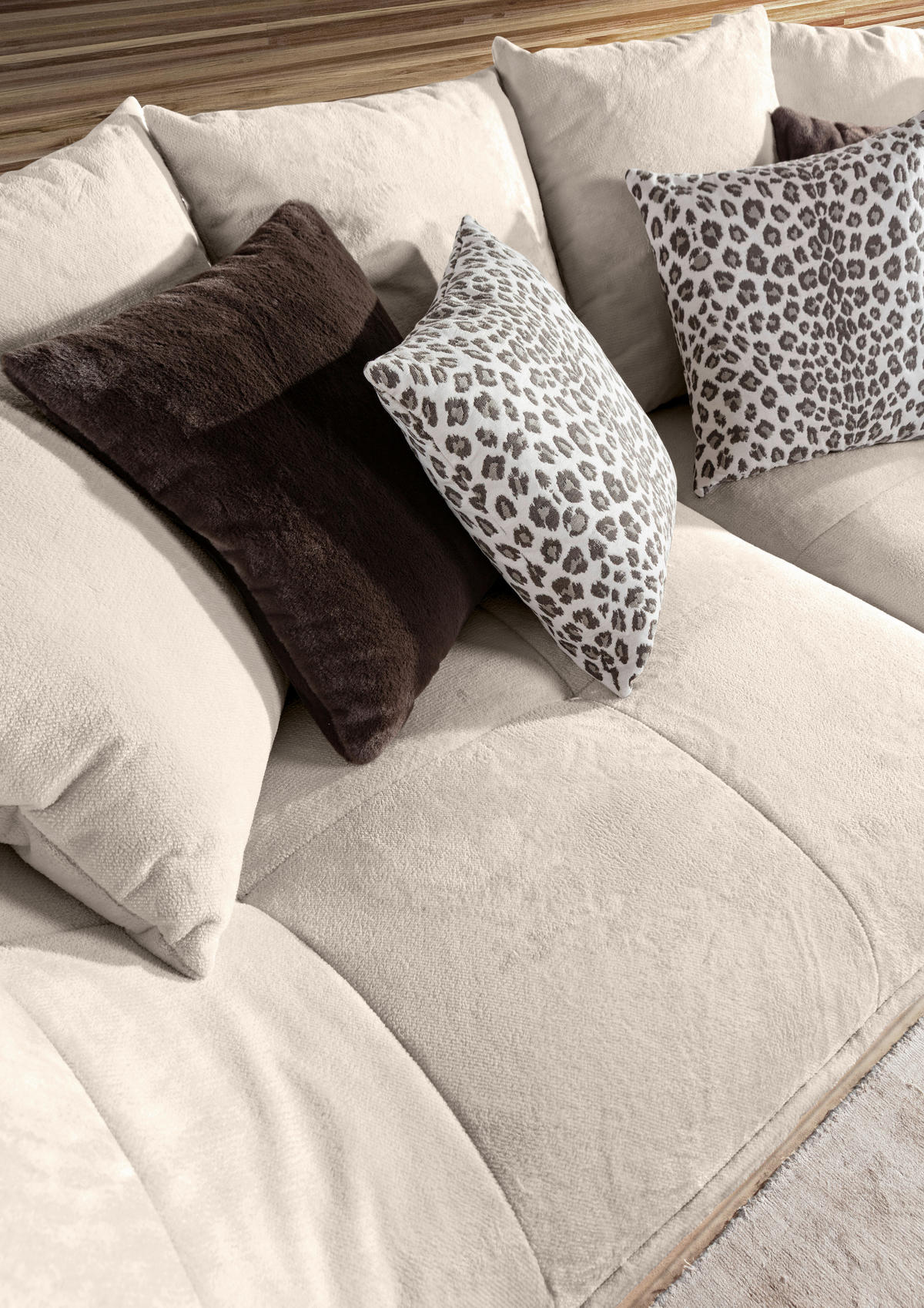 BIGSOFA Flachgewebe Creme, Schwarz, Weiss  - Weiss/Dunkelbraun, Design, Textil/Metall (275/80/123cm) - Stylife