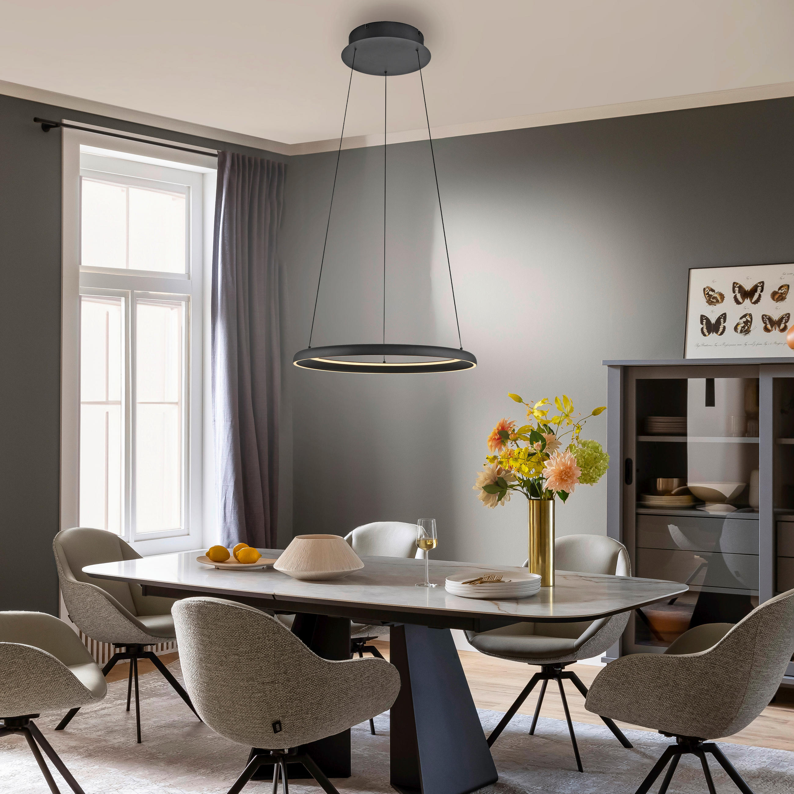 LED-PENDELLEUCHTE 60/60/180 cm  - Schwarz, Design, Kunststoff/Metall (60/60/180cm) - Schöner Wohnen
