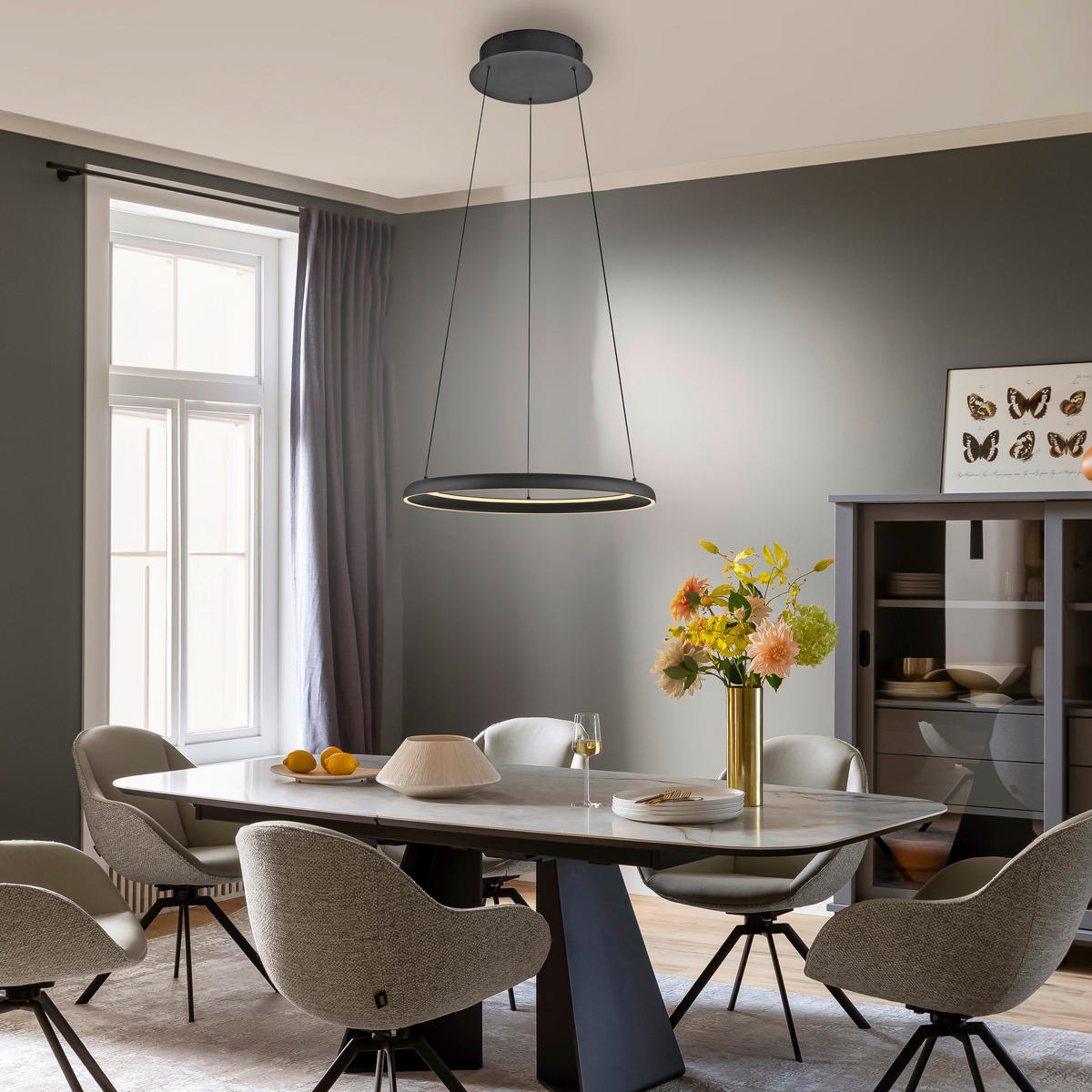 LED-PENDELLEUCHTE SW QUILLO 60/60/180 cm   - Schwarz, Design, Kunststoff/Metall (60/60/180cm) - Schöner Wohnen