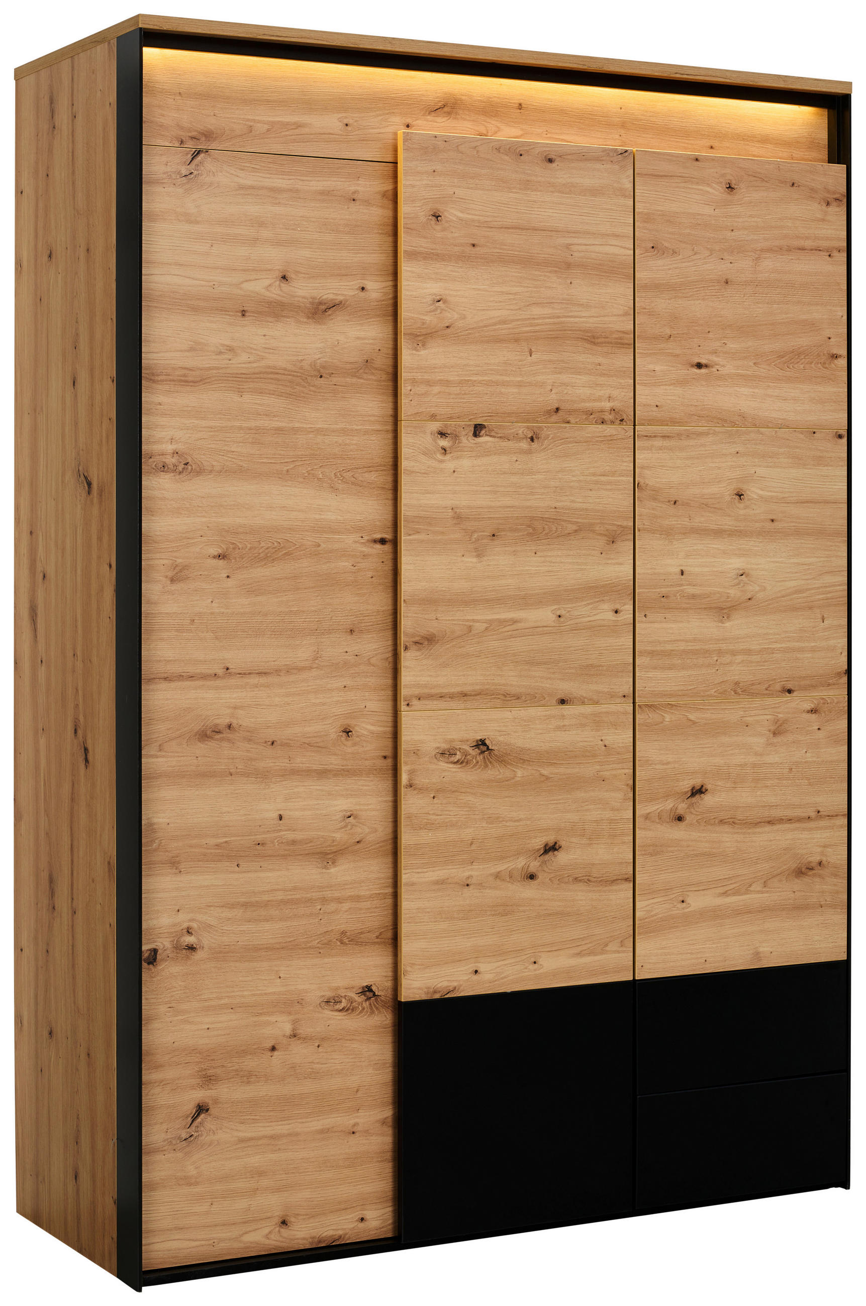 DREHTÜRENSCHRANK  in Schwarz, Eiche Artisan  - Schwarz/Eiche Artisan, KONVENTIONELL, Holzwerkstoff (140/200/55cm) - Voleo