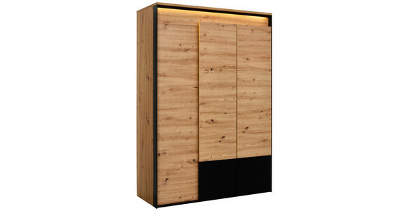 DREHTÜRENSCHRANK  in Schwarz, Eiche Artisan  - Schwarz/Eiche Artisan, KONVENTIONELL, Holzwerkstoff (140/200/55cm) - Voleo