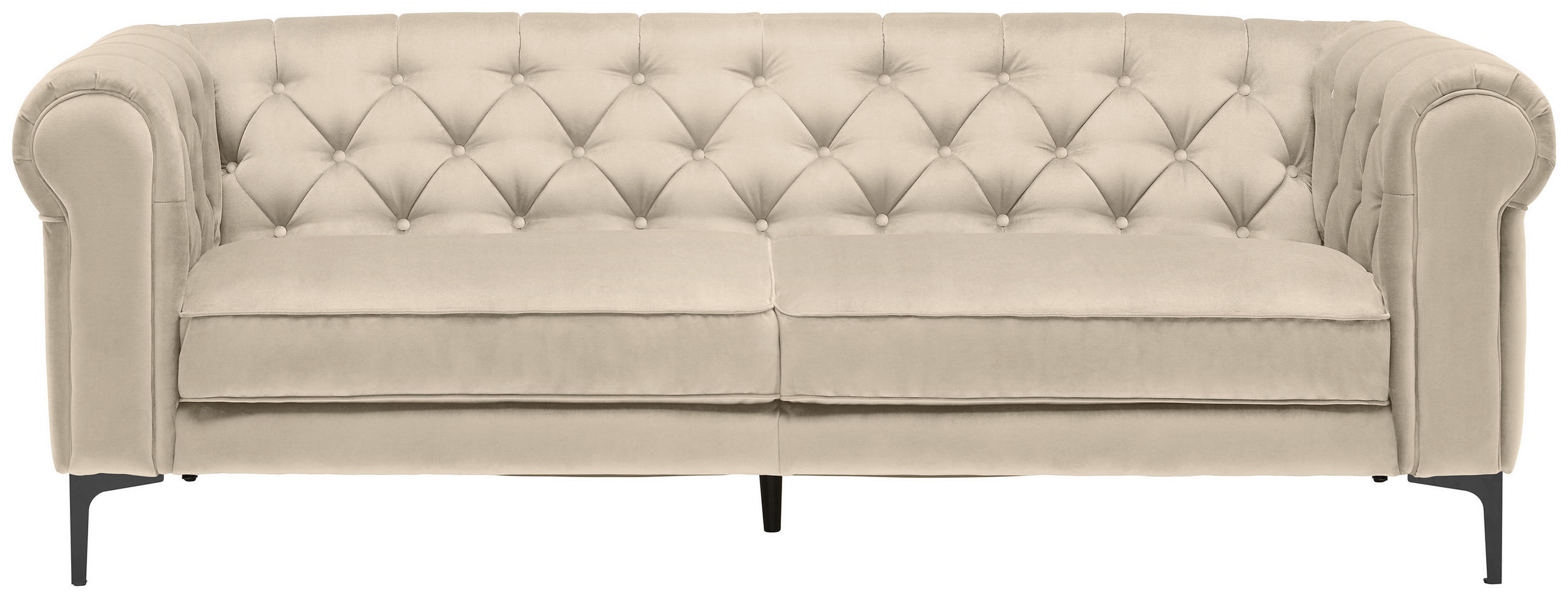 CHESTERFIELD-SOFA Beige Samt - Beige/Schwarz, Trend, Textil/Metall (220/75/90cm) - Carryhome