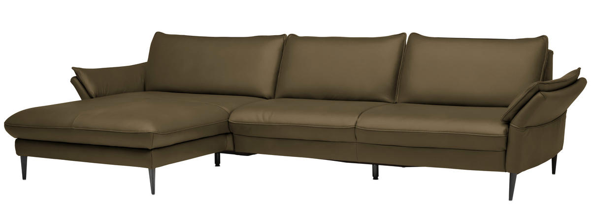 ECKSOFA in Echtleder Olivgrün  - Schwarz/Olivgrün, Design, Leder/Metall (172/334cm) - Valdera