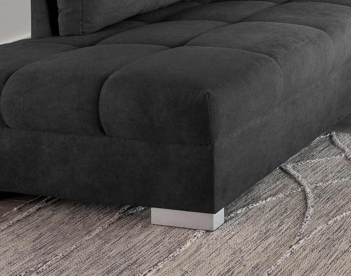 ECKSCHLAFSOFA Schwarz Mikrofaser  - Silberfarben/Schwarz, Design, Holz/Textil (202/298cm) - MID.YOU