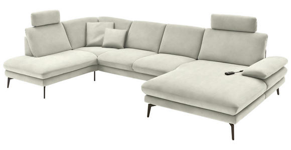 WOHNLANDSCHAFT in Velours Ecru - Ecru/Schwarz, Design, Textil/Metall (208/344/180cm) - Dieter Knoll